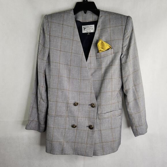 Stirling Cooper Jackets & Blazers - Vintage Stirling Cooper Glen Plaid Blazer Women's 10 Petite Gray Double Breasted